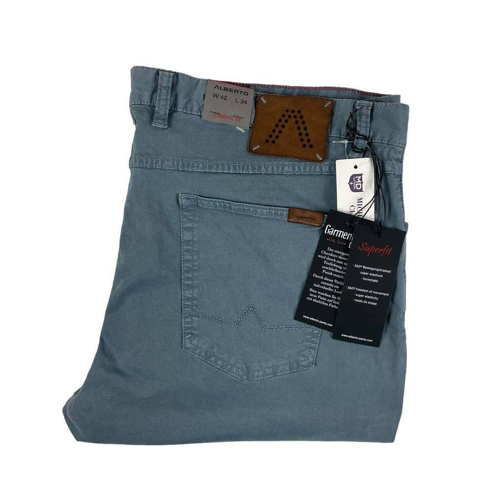 Alberto Superfit Broken Twill Stone Blue Modern Fit Pant 42x34 5007 1303